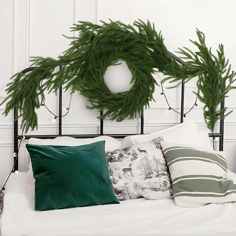 Christmas Norfolk Pine Garland With Lights For Mantle Fireplace Decor Artificial Pine Branches Wreaths Table Home Decor 251010