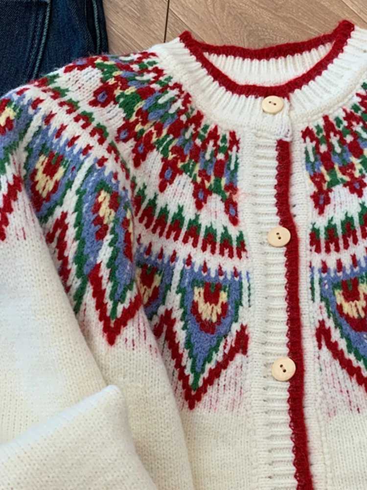 c Jacquard Knitted Sweater For Women Autumn Winter Round Ne Singlebreasted Cardigan Casual Short Outerwear W251014