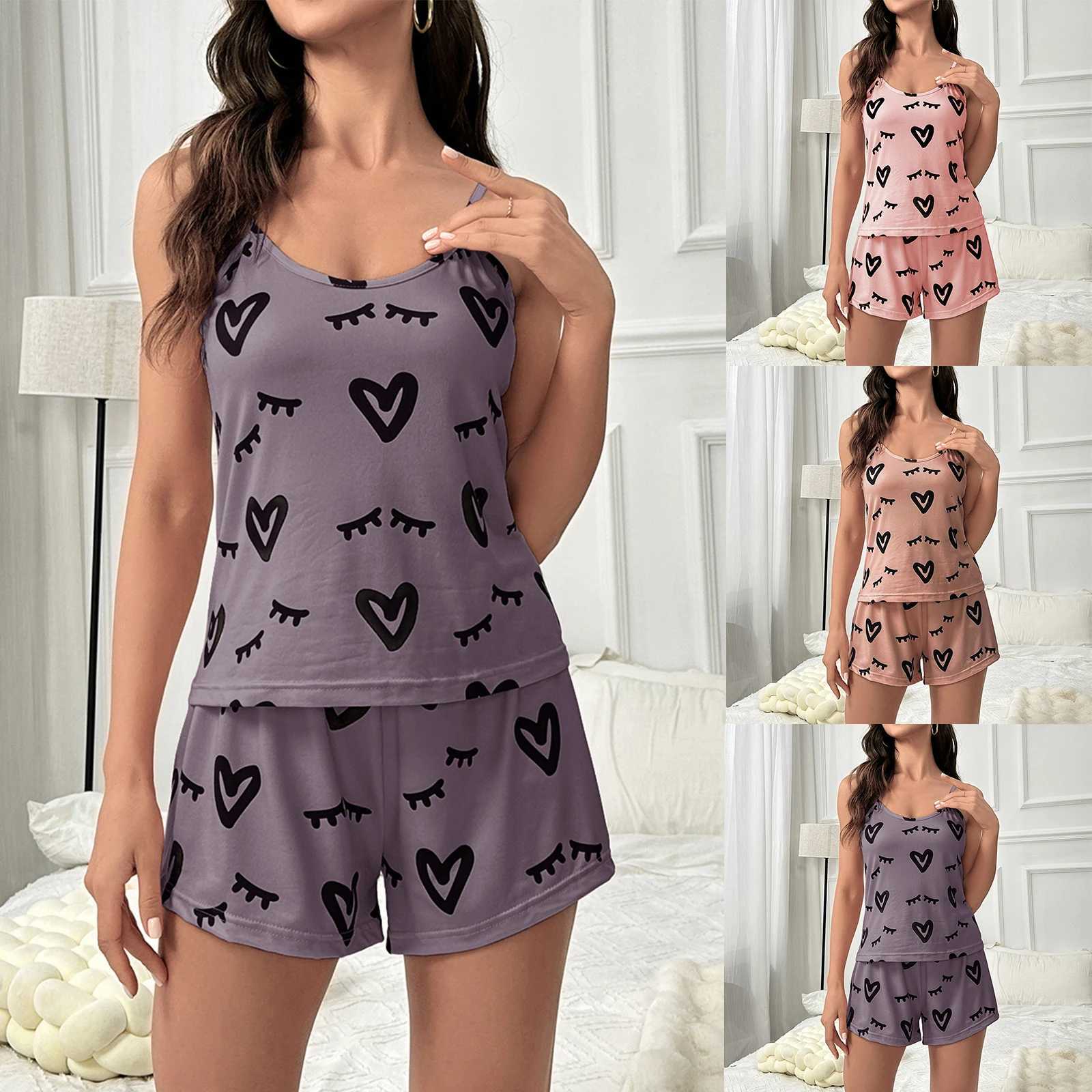 Female Heart Shaped Pajama Set Fashion Casual Suspender Sleepwear Women Elegant Comfortable Smooth Could Wear Outside PajamaT251014