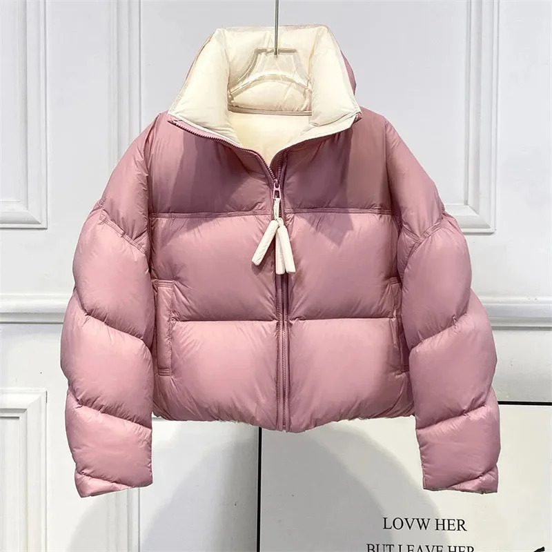 Autumn Winter Fashion Parkas Jacket Lady Thick Warm Bread Outwear Vertical Collar Down Cotton Coat Women Short Top 251011