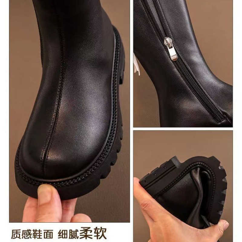 Children's tall boots, girls' boots, 2025 high boots, not reaching the knee, knight boots, lined with fleece for warmth, children's lon