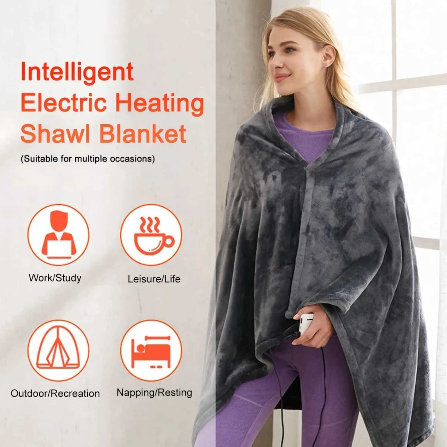 USB Heated Throw Blanket Shawl with 3 Heating Levels Coral Velvet 9 Heated Areas for Neck Shoulder Chest Abdomen Warm in Autumn Y251014