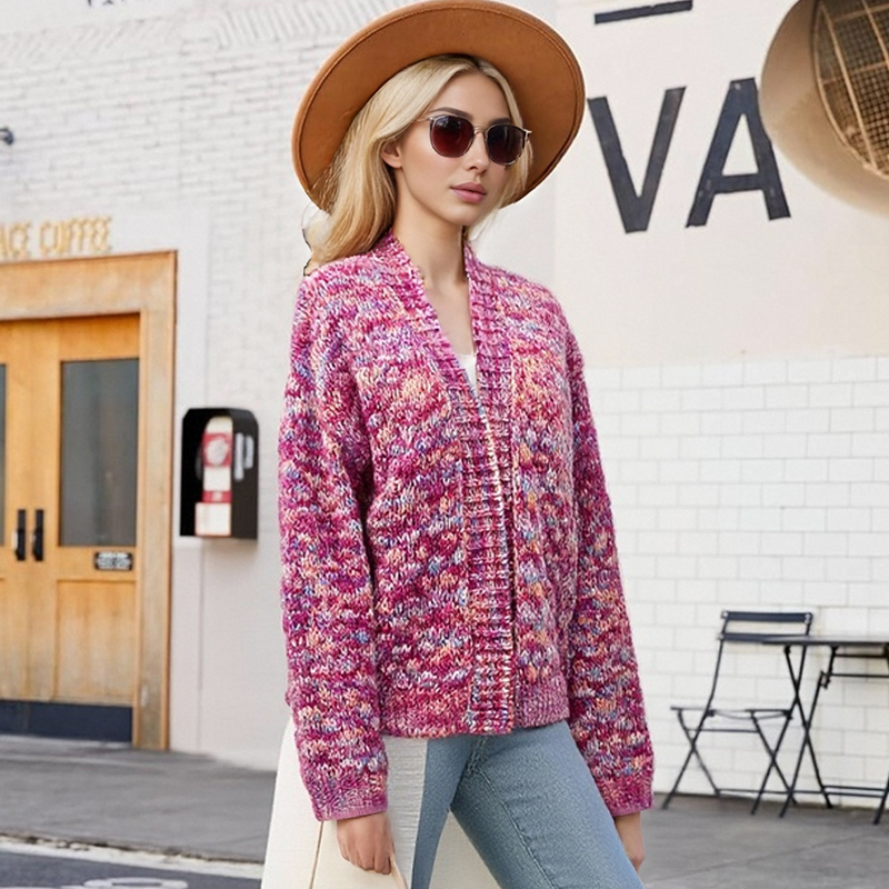 Women's Sweaters Women's Long - Sleeve V - Neck Colorful Knit Cardigan, Trendy and Comfortable AS-2660