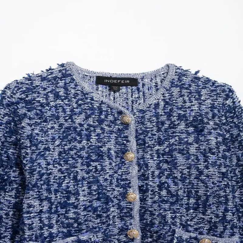 Spring 2025 Womens Faionable Knitted Long Sve round Ne Interwoven Outerwear Versatile Straight Cut Leng Regular W251014