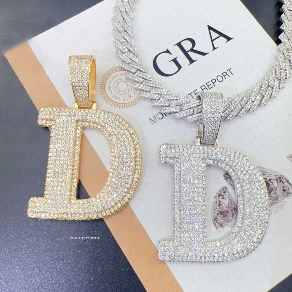 Custom Hip Hop Initial Letter D Pendant Men Iced Out VVS Moissanite Pass Dia Tester GRA certificate