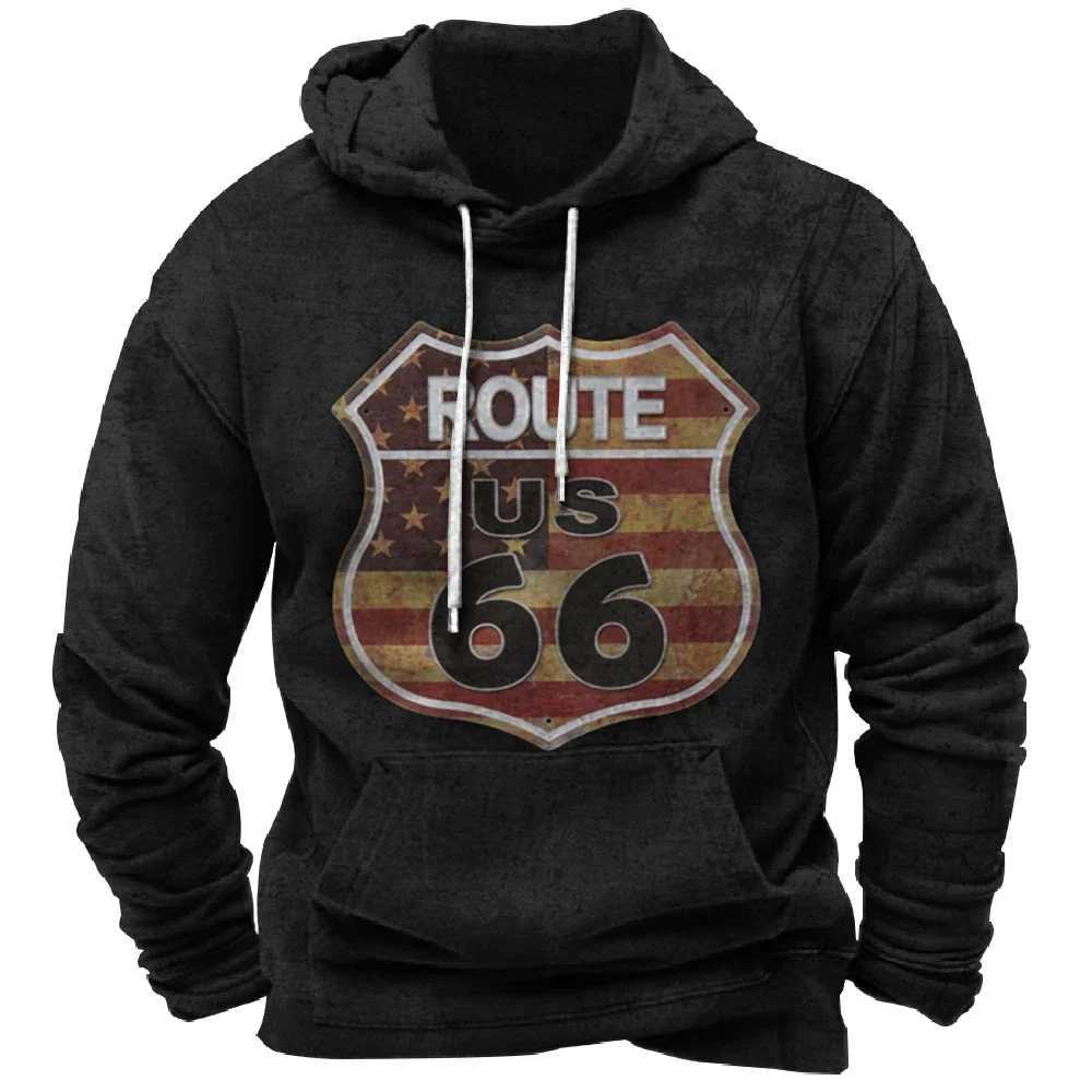 Vintage Pullovers Hoodie Route 66 3d Print Hoodies Men Fashion Sweatshirts Sweats Mens Clothing Tracksuits J251203