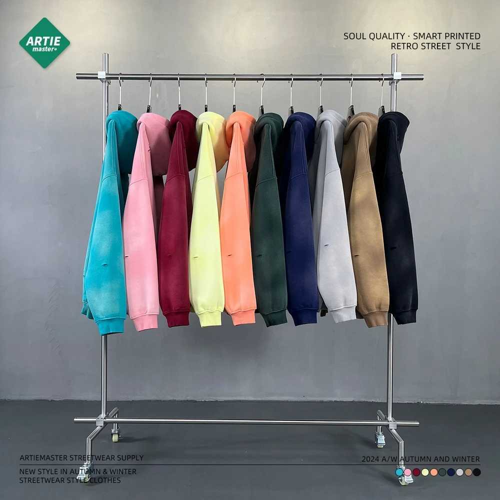 Trendy Men Washed 360gsm Fleece Hoodies Unisex Oversized Warm Paint Distressed Hooded Pullovers Winter Coat J251014