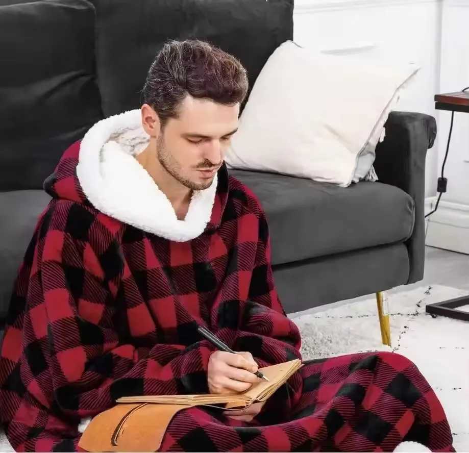 180cm Super Long Flannel Blanket Pyjamas with Sleeves Winter Hoodies Sweatshirt Women Men Pullover Fleece Giant Oversized Outdoo Y251013