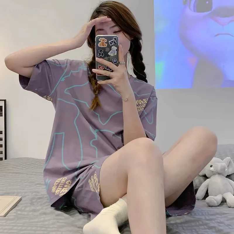 New Pajamas Female Summer ShortSleeved Shorts Suit Korean Version of the Student Sweet Cute Cartoon Ms Loose Homewear SuitT251014