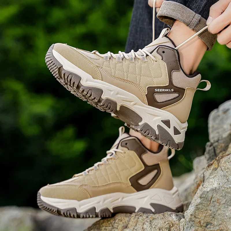 Mens Hiking Shoes for All Seasons Thicksoled Largesized Hightop Comfortable Wearresistant Antislip Sports Casual Shoes C251014