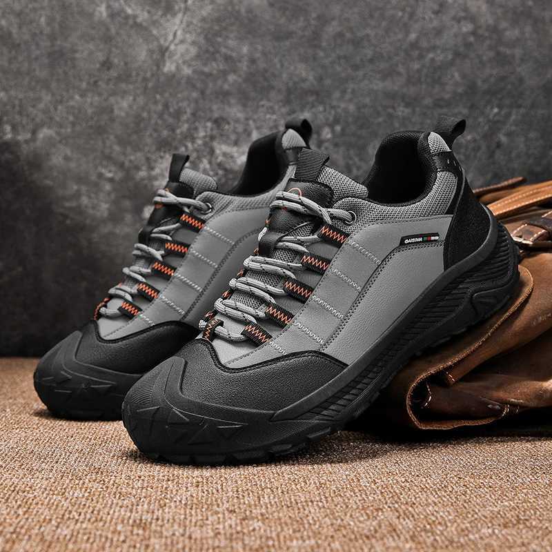 Outdoor Mens Hiking Shoes Comfy Leather Trekking Sneakers Man Laceup Platform Camping Shoes For Men AntiSlip Walking Shoes C251014
