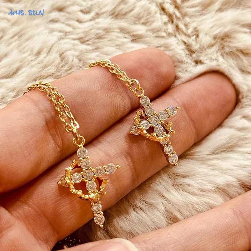 SUNSLL Cubic Zircon Rotatable Crown Cross Pendant Necklaces Classic Stainless Steel Chain Banquet Party Jewelry For Women MenW251014