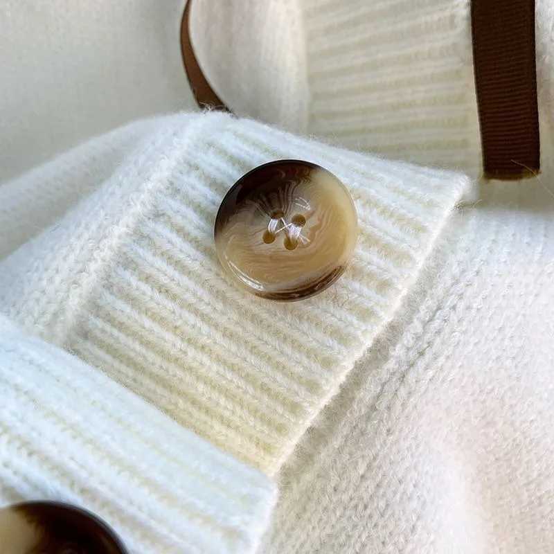 Cartoon Bear Stiers Female 2024 Autumn New Preppy Style Loose Sweet Poet Knitted Longsved Sweater Cardigan Top W251014