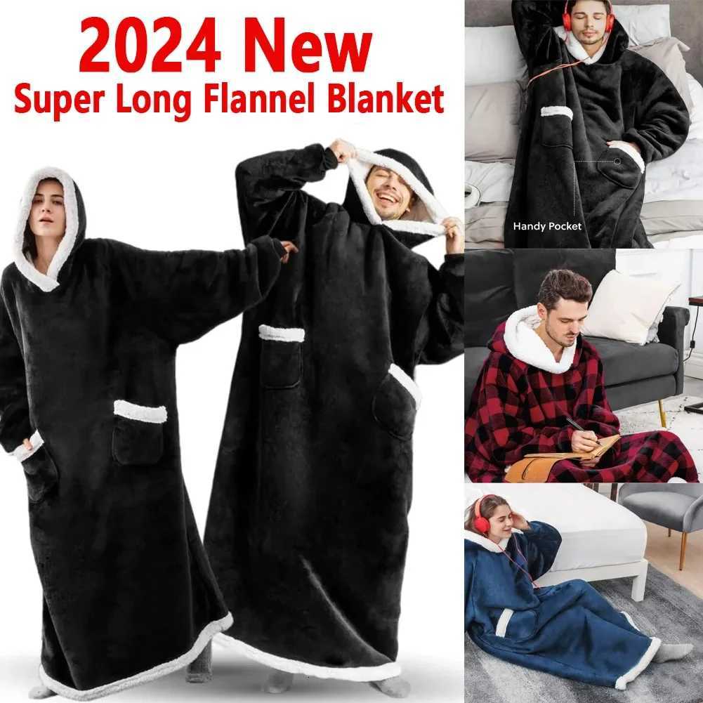 2024 Winter Super Long Flannel Blanket Winter Hoodies Sweatshirt Women Men Pullover Fleece Giant TV Oversized Blanket Y251013