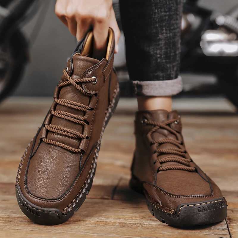 Mens Handstitched Boots Plussize Casual Shoes Comfortable Soft Ankle Boots Outdoor Nonslip Wear Boots C251014