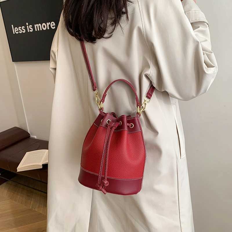 Trendy Versatile Wens PU Leather Bucket Bag Fi Single Shoder Crossbody Bag Simple Casual Cmuting Storage Bags D251014