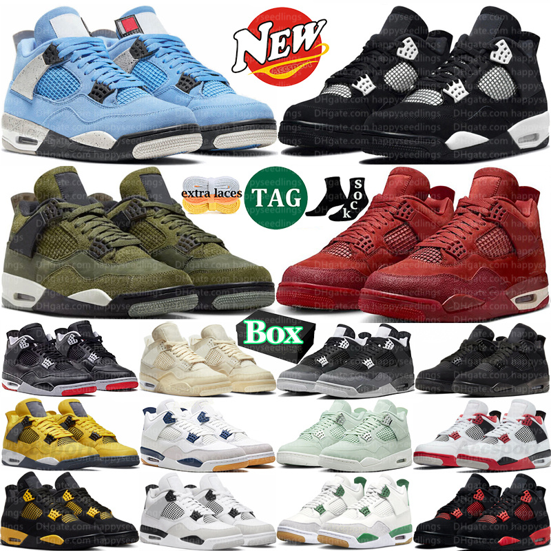 With box designer shoes 4 basketball shoes for men women 4s Black Cat Military Blue Bred White Thunder Red Cement Pine Green Sail Olive Seafoam mens trainers sneakers