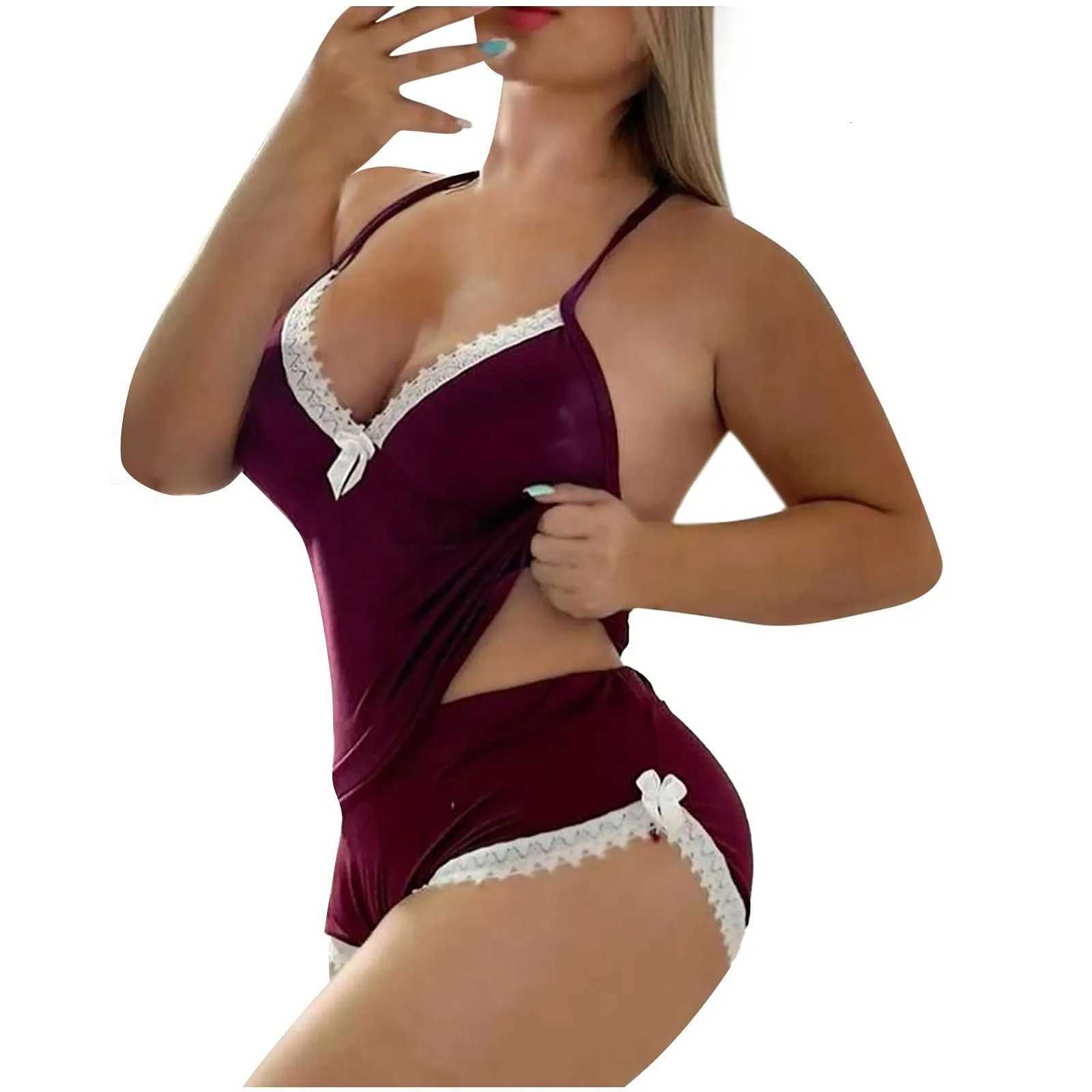 Women Sexy Lace Corset Lingerie Sleepwear Sleeveless Soft VNeck Suspenders Pajamas Available In Multiple ColorsT251014