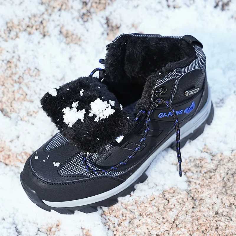 47 Winter Boots Mens Outdoor Hiking Shoes High Top Fur Plus Cotton Warm Snow Boots Black Leather Waterproof Sneakers Boots Work C251014