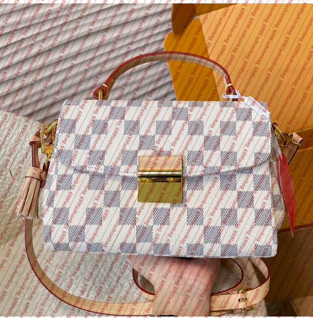 12A All-New Mirror Quality Designer 25cm Small Croisette Messenger Bag Womens White Damier Purse Luxury Plaid Canvas Handbags Brown Checkered Shoulder Stra