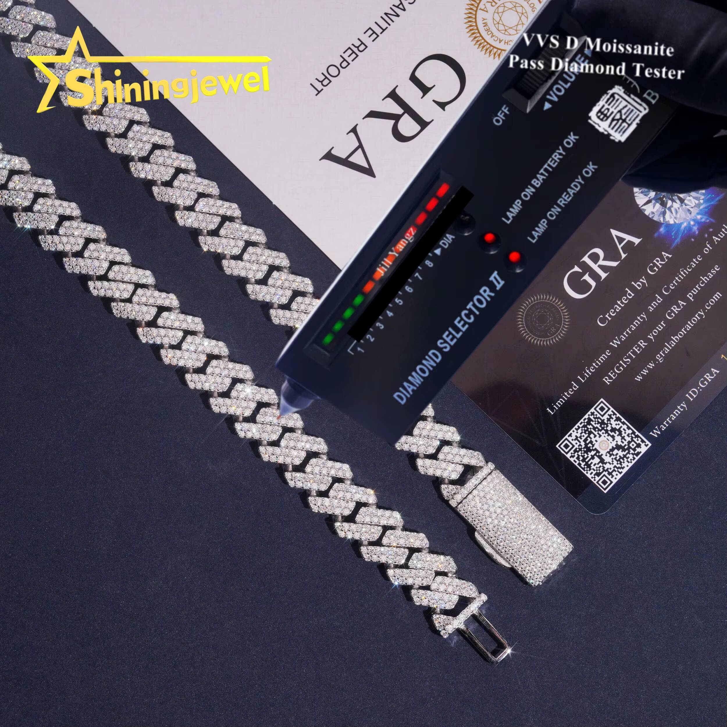 PROMOTION 13mm VVS D Color Moissanite Cuban Chain Cheap 925 Sterling Silver Gold Plated Hip Hop Cuban Link Chain