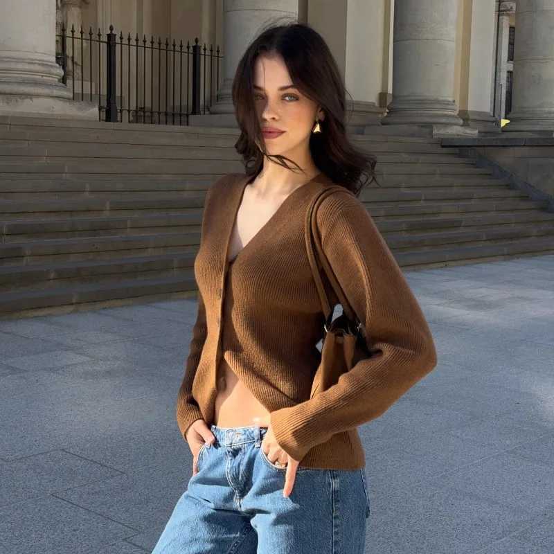 Talenza Autumn Knitted Cardigan New Basic Solid VNe Sweater Fashion Vintage Streetwear Oice Lady Ele Women Knitted Top W251014