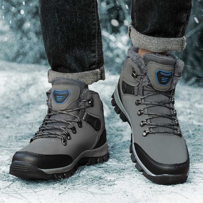 Hightop Mens Hiking Boots Winter Outdoor Sneakers Plush Warm Snow Ankle Boots for Men Waterproof Sport Casual Trekking Shoes C251014