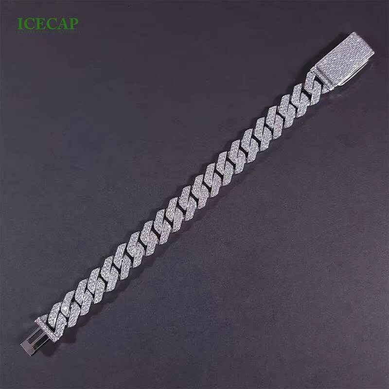 14mm 2 Rows High Quality D Color Moissanite Bracelets Pass Diamond Tester 925 Silver Hiphop Style Cuban Bracelet