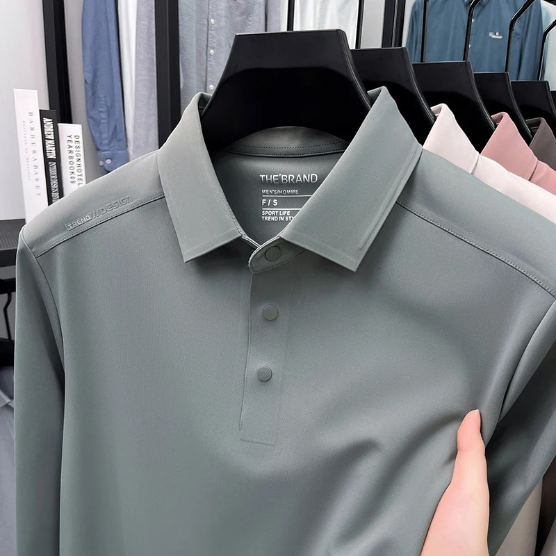 Mens long sleeved Tshirt for spring and autumn 2025 item flip collar casual business polo shirt mens top 251011