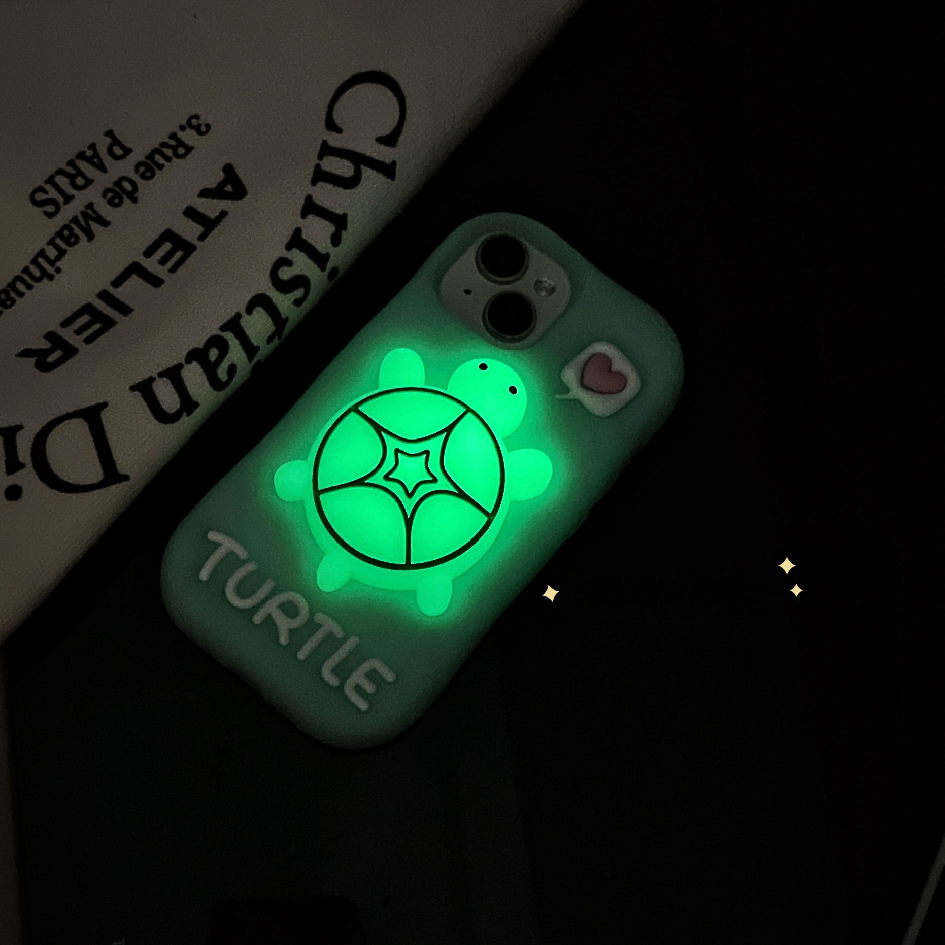 Cute 3D Luminous Stand Turtle Glowing Phone Case for iPhone 16 Pro Max - Stand & Grip with Turtle Glowing Design - Girly Aesthetic Kawaii Soft Silicon