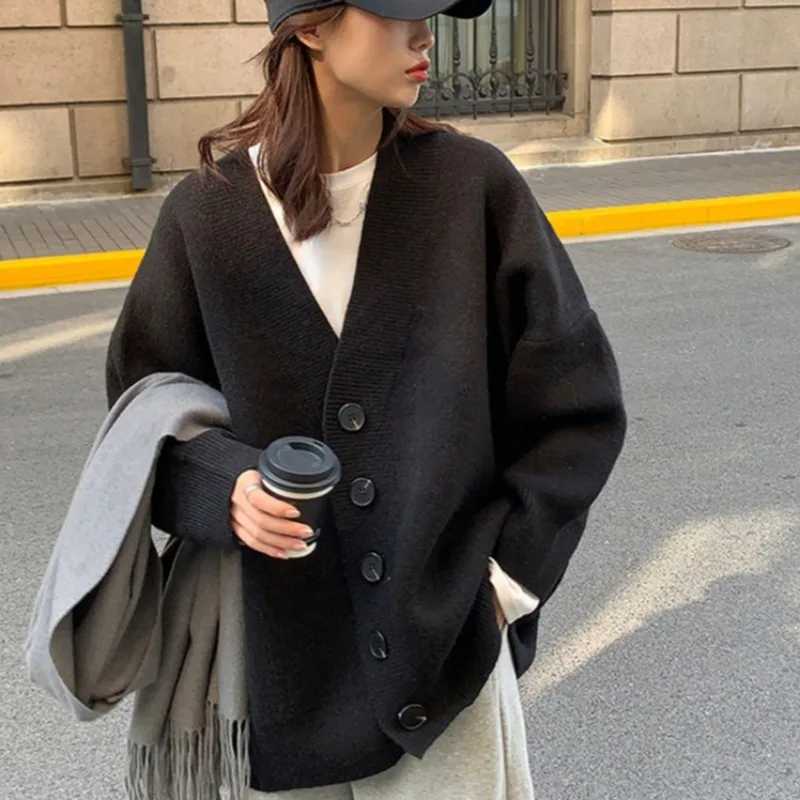 Minimalist Cardigans for Women Loose Bla Single Breasted Vne Knitted Soft Warm Autumn Winter Leisure Simple Ins W251014