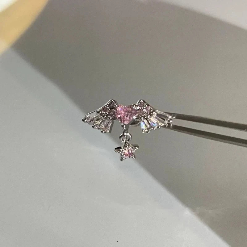 1 Pcs Pink Love Heart Wings Star Pendant Ear Bone Nail 316L Stainless Steel Piercing Earring Y2K Punk Jewelry Women Accessories 251014