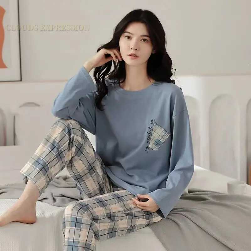 Spring Autumn Womens Polyester Pajamas Plaid PJ Longsleeved Home Sleepwear Womens Simple Loose Casual Suits Large Size 5XLT251014