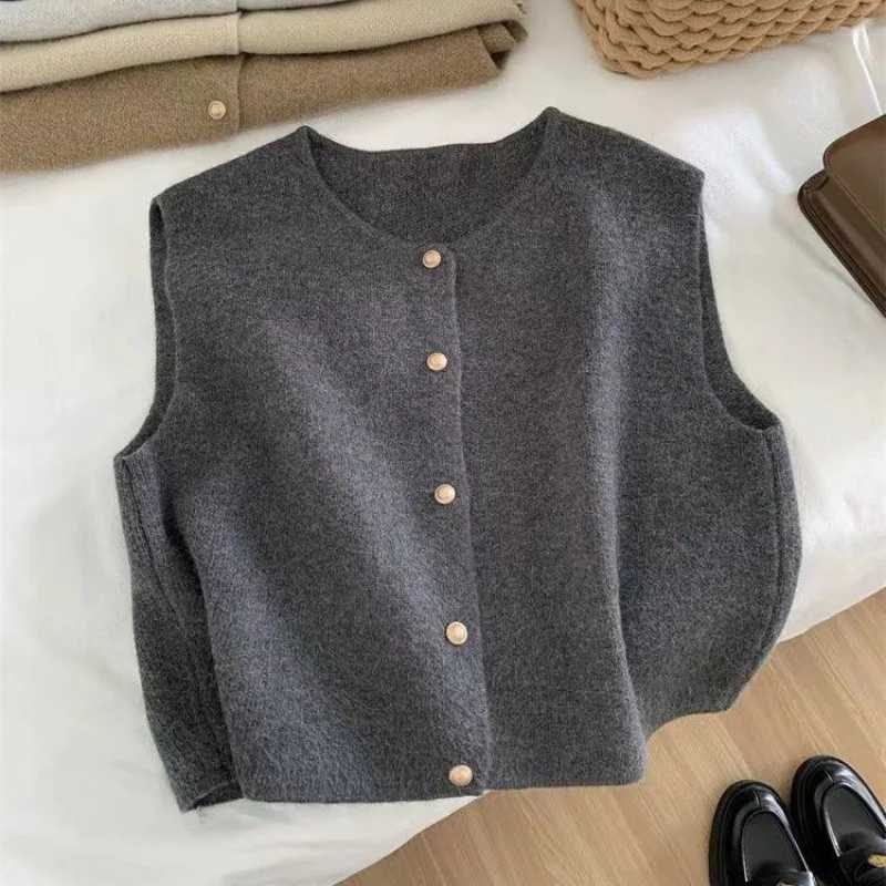 CNew S Autumn New Women Cardigan Korean Ele Knitted Sveless Female Casual Sweater Tanks Slim Fashion Ladies Casual Tops W251014