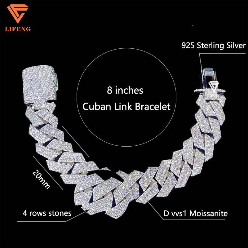 100 Pass Diamond Tester 18mm S925 Sterling Silver Iced 3Rows VVS Mens Hiphop Necklace Cuban Link Chain Mens Hiphop Necklace