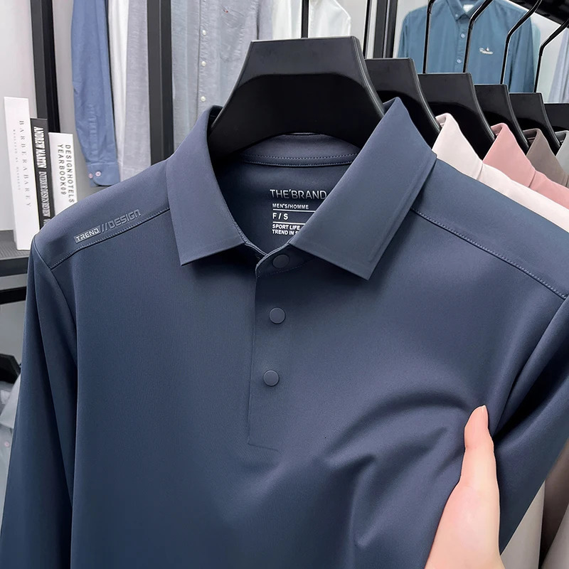 Mens long sleeved Tshirt for spring and autumn 2025 item flip collar casual business polo shirt mens top 251011