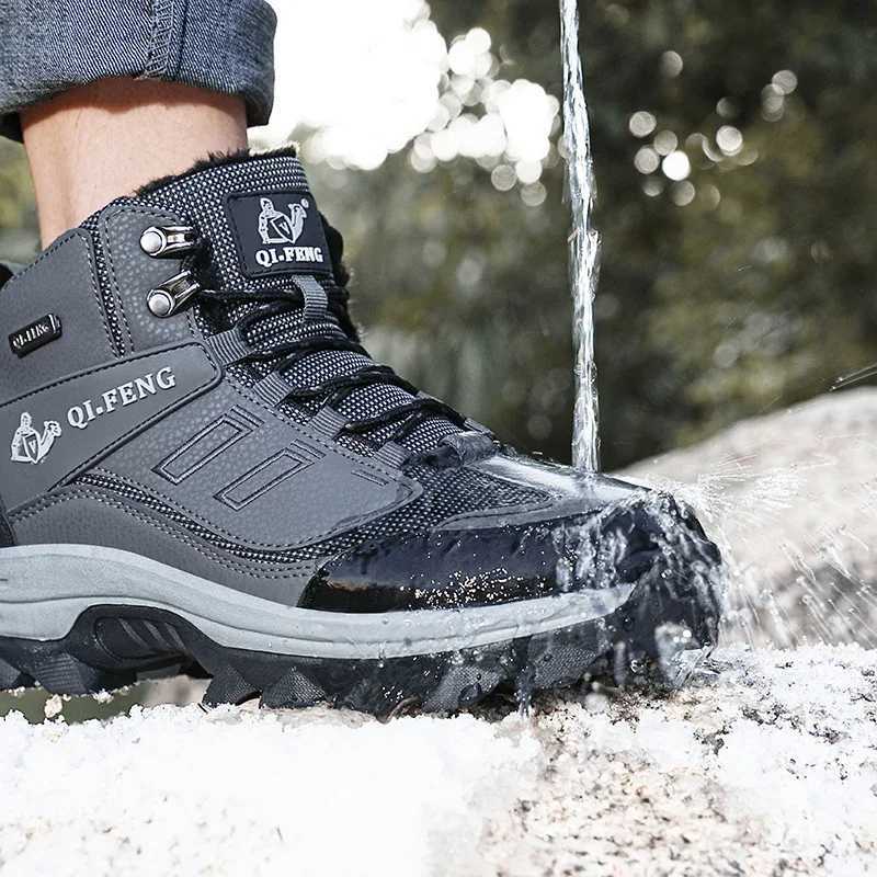 47 Winter Boots Mens Outdoor Hiking Shoes High Top Fur Plus Cotton Warm Snow Boots Black Leather Waterproof Sneakers Boots Work C251014