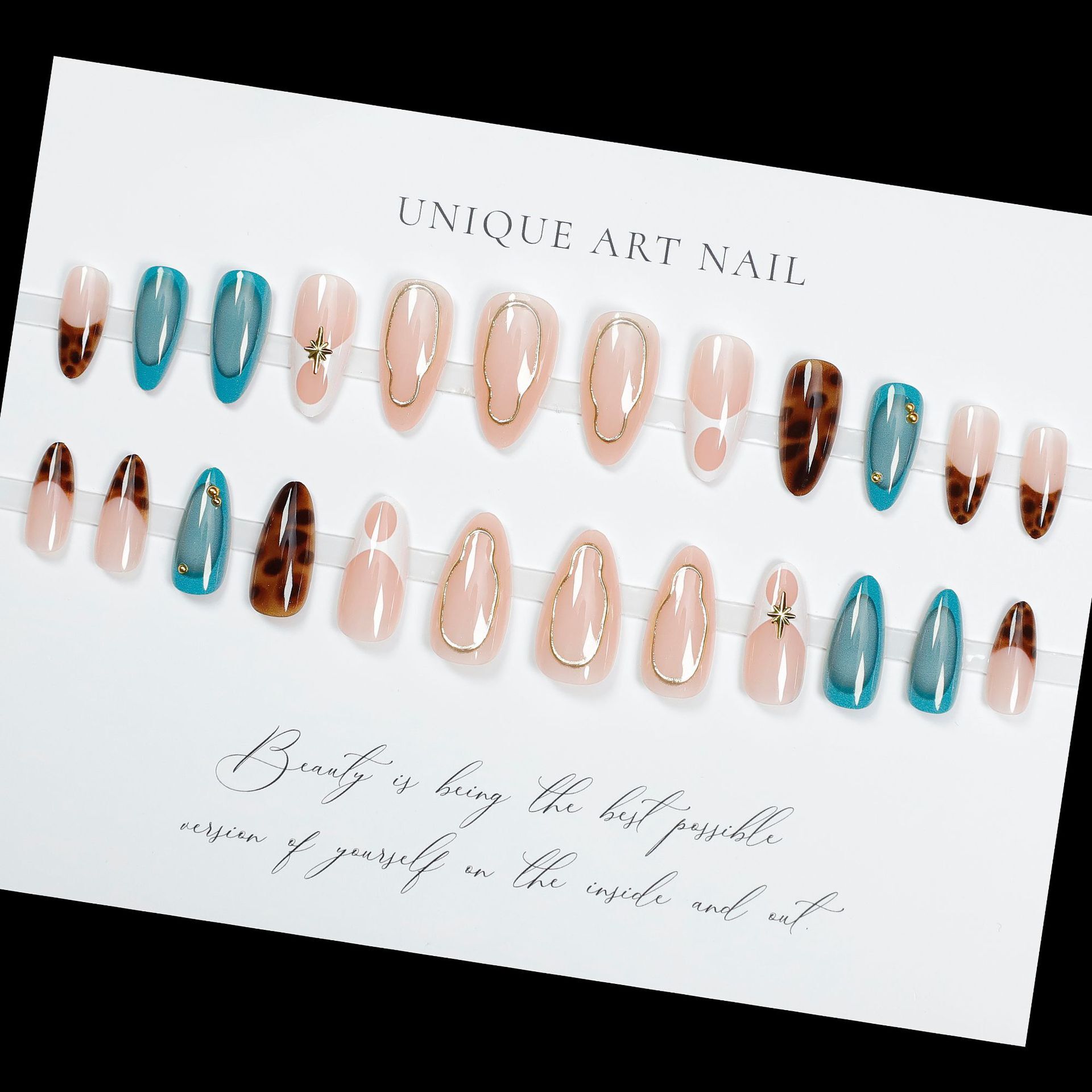 Leopard Print Stickers Removable 3D Irregular French Wearable Nail Tips 24 Pieces