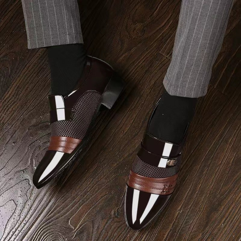 Ddmysports Large size formal men's leather shoes, black business casual British shoes, summer breathable mesh men's shoes OUTDOOR