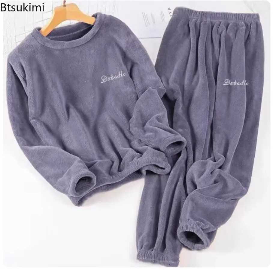 2025 Autumn Winter Couple Pajamas Sets Casual Warm Flannel Pajamas Loose Oneck TopsPants Men and Women Sleepwear Two Piece SetT251014