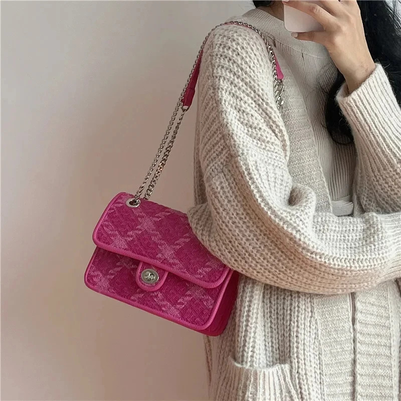 Rose Pink Women Lock Shoulder Bags Plaid Ladies Small Square Crossbody Bag Fashion n Female Clutch Purse Handbags 251014