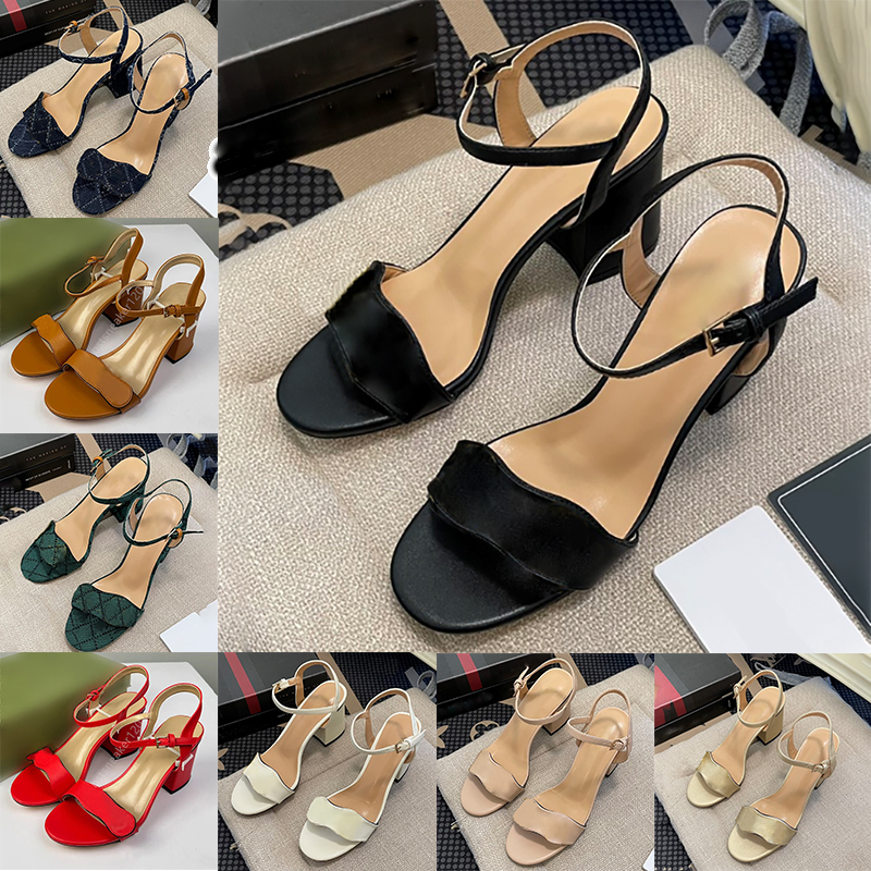 Free shipping High heel sandals designer womens Leather Mid Heels women Horsebit sandal Ankle Buckle Rubber heeled Summer Beach Sexy luxury Wedding Shoes with box