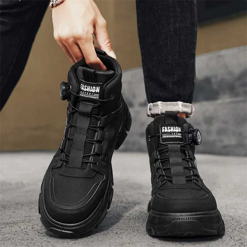 Fashion Black Mens Motorcycle Boots Casual Platform Work Boots Man Outdoor Street Biker Shoes Men Leather Ankle Boots for Men C251014