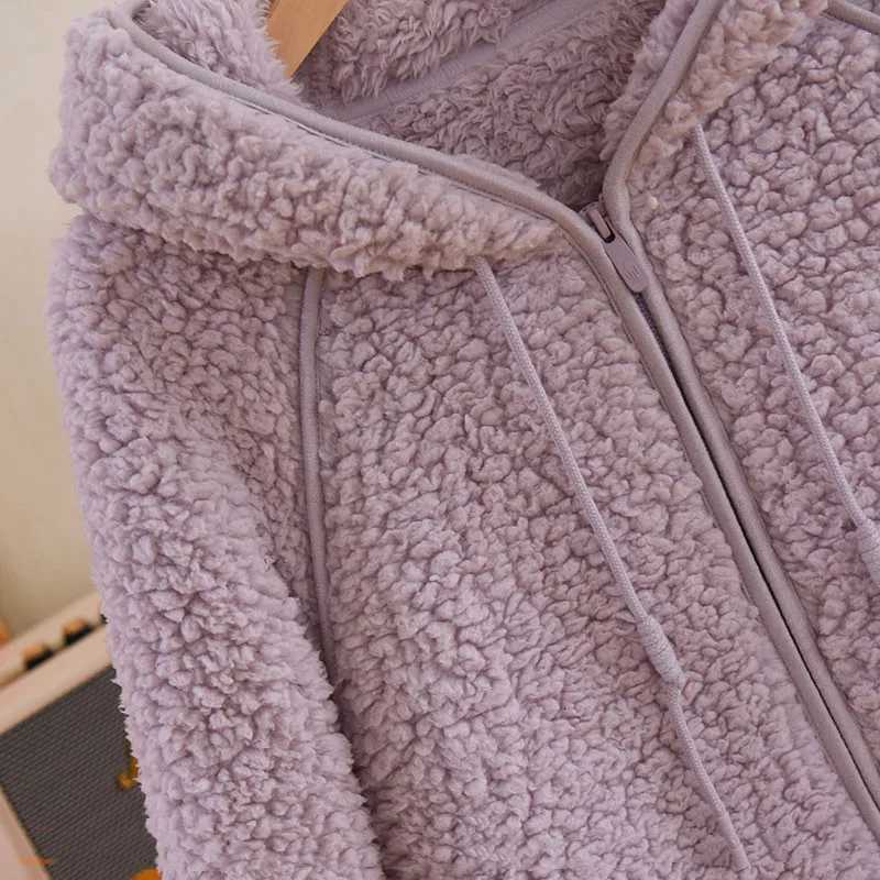 Korean New Women Warm Coral Fleece Pajamas Set Autumn Winter Sleepwear 2 Pieces Home Suit Casual Hooded Pajamas Night Wear Y251013
