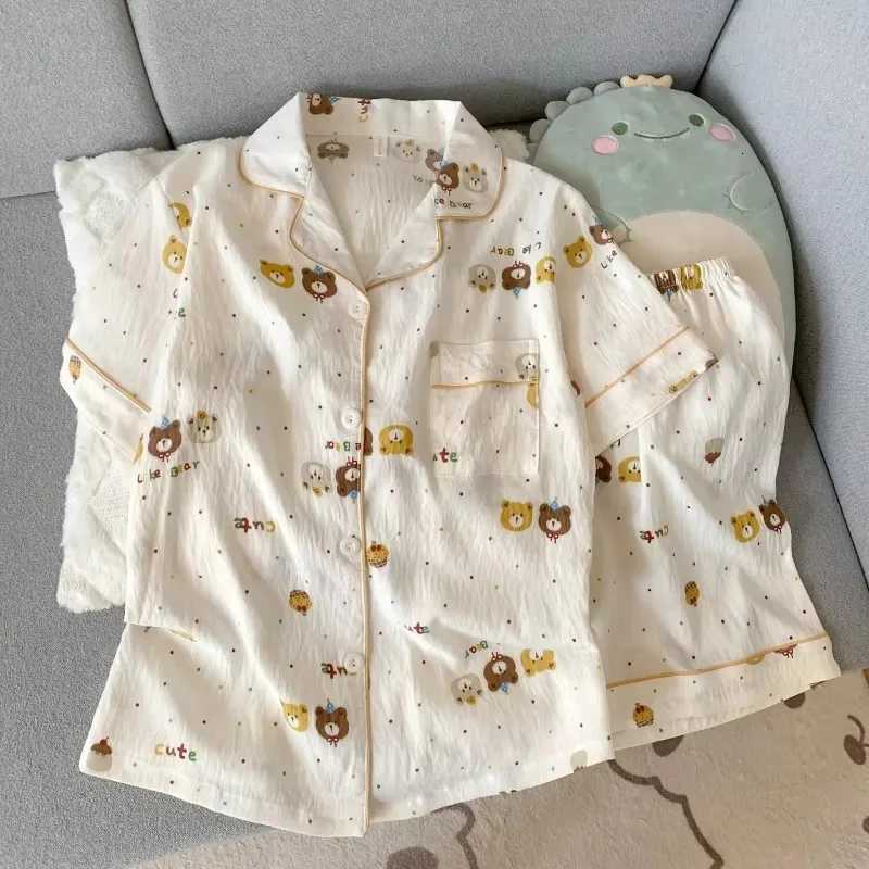 Embroidery Dog Sleepwear Fashion Cute Pajamas Set for Women Plaid Lapel Elastic Waist Design Pajamas Short Casual NightwearT251014