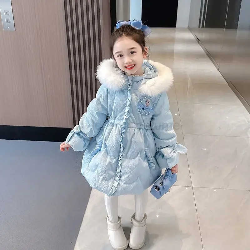 Disney New Hasbro Elsa Creative Cute Anime Movie Character Girls Thickened Down Jacket Gift Personalized Cartoon Childrens Warm Jacket H251014