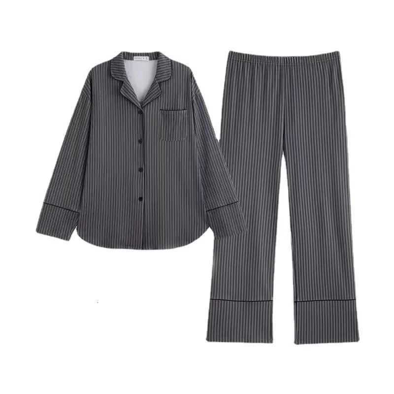 Pajamas for Women in Autumn and Winter Long Sleeved Striped Thin Design Can Be Worn Externally Student Sleepwear Two Piece SetT251014