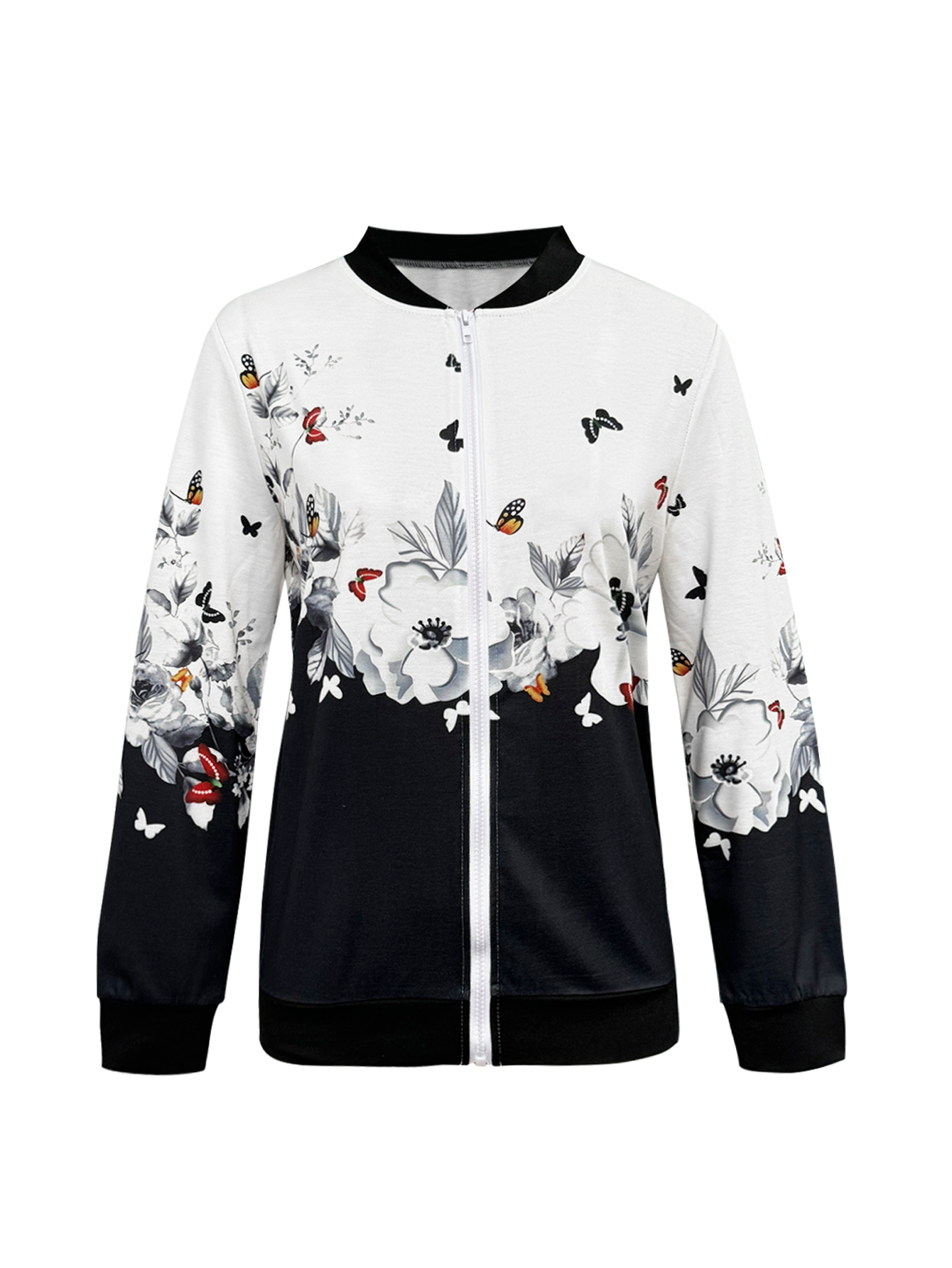 Women's Autumn Winter Casual Butterfly & Floral Printed Mom - Style Office & Versatile Jacket-CF42034