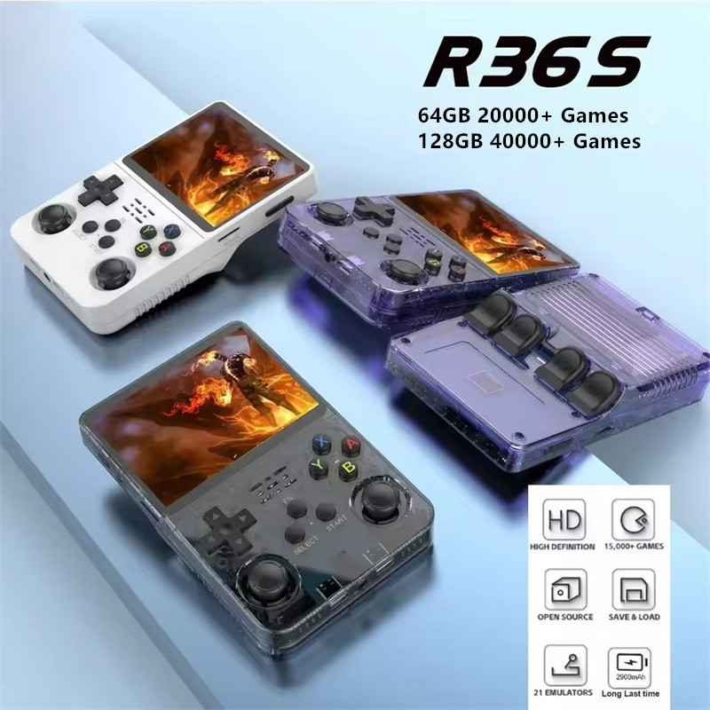 3.5inch R36S Retro Handheld Video Game Console ARKOS 20+ Emulator IPS Screen Portable Gaming Player Built in 64GB/128GB 20000+ 40000+ Classic Games Wi