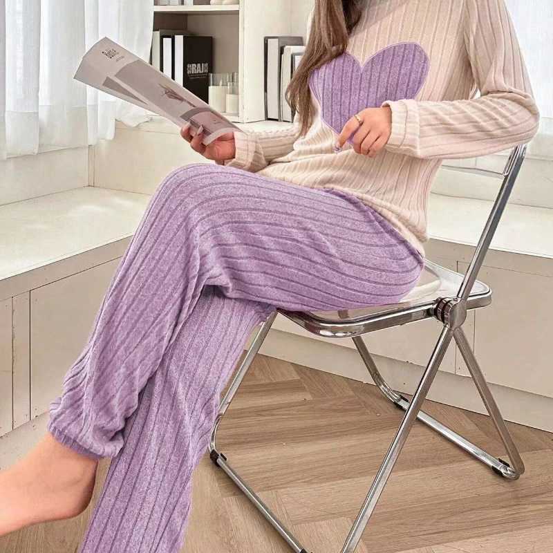 Womens new style pajamas set heart pattern short sleeve shirt trousers twopiece simple and lovely casual home wearT251014